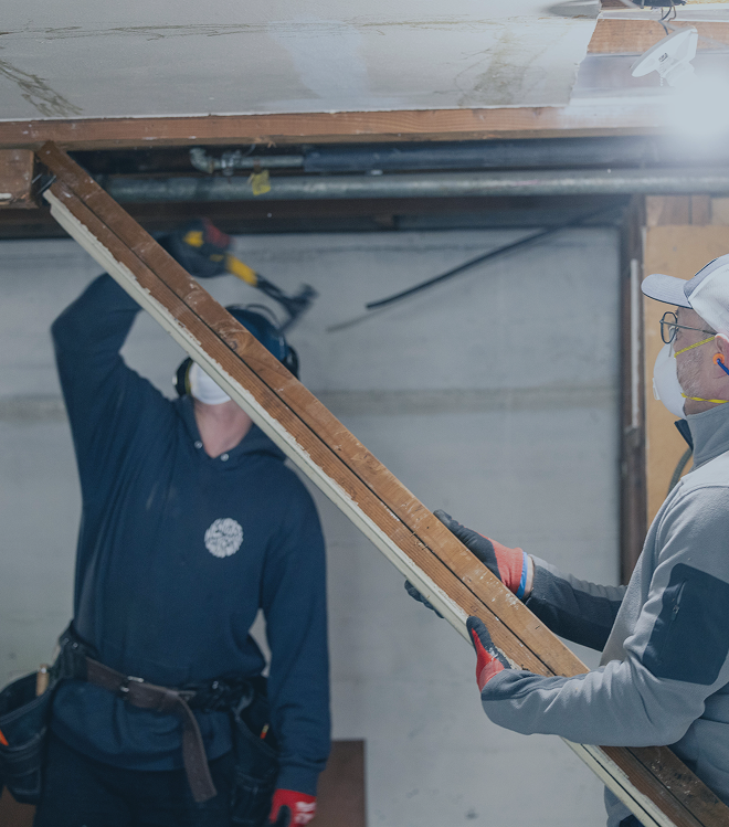 Construction scaffolding around a residential build